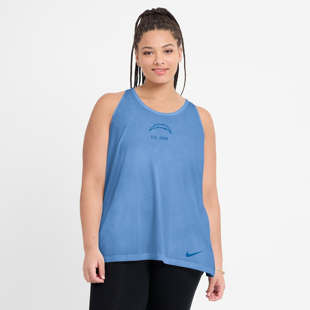 Los Angeles Chargers Women's Glory Open-Back Crisscross Dri-FIT Tank Top Powder Blue | Nike for Sale