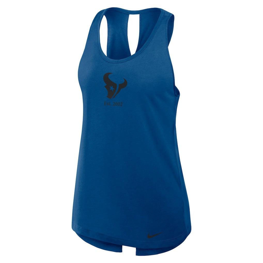 Houston Texans Women's Glory Open-Back Crisscross Dri-FIT Tank Top Navy | Nike for Sale