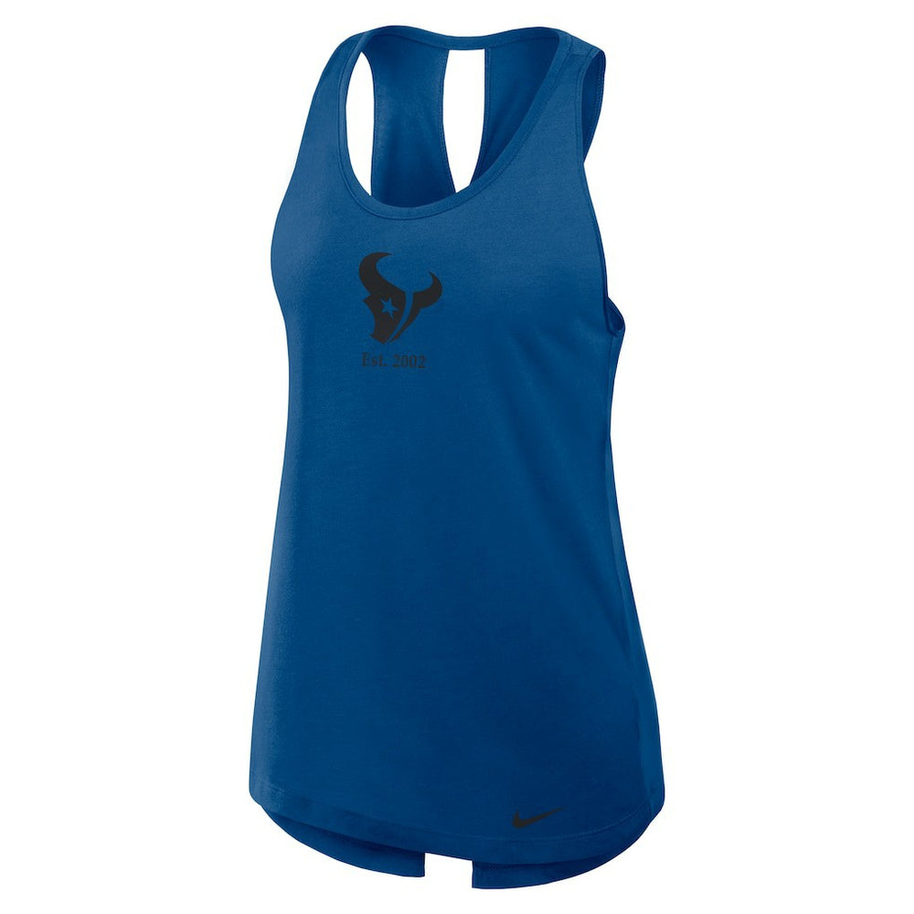 Houston Texans Women's Glory Open-Back Crisscross Dri-FIT Tank Top Navy | Nike for Sale