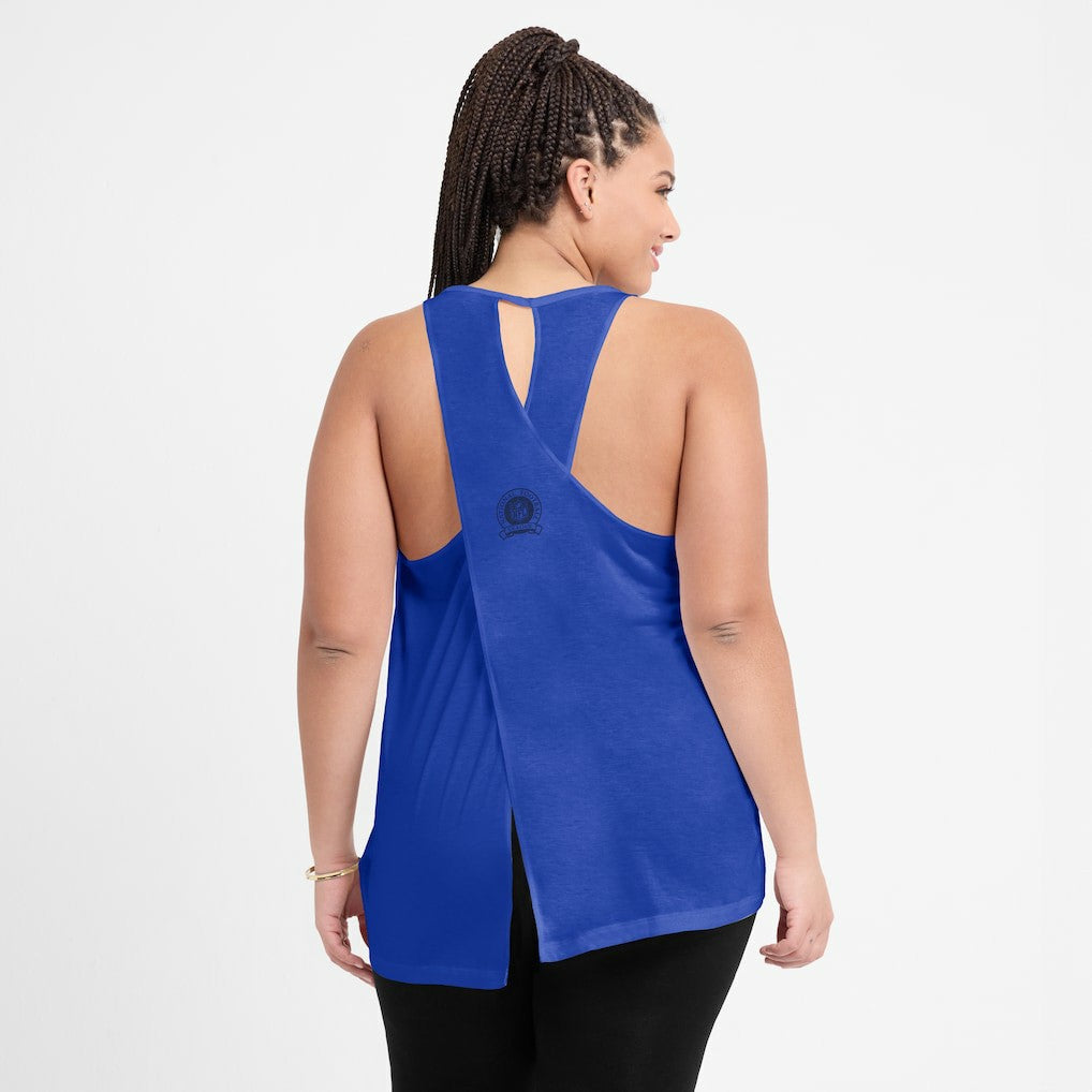 Los Angeles Rams Women's Glory Open-Back Crisscross Dri-FIT Tank Top Royal | Nike for Sale