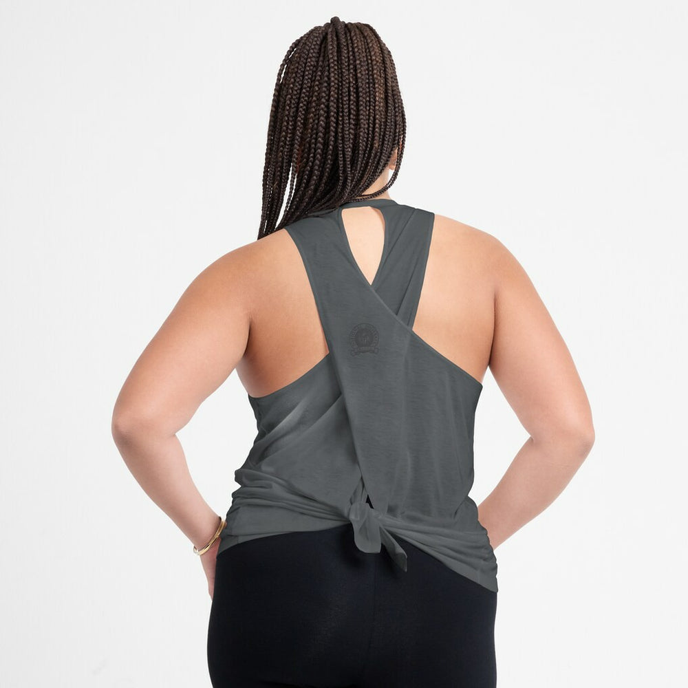 Pittsburgh Steelers Women's Glory Open-Back Crisscross Dri-FIT Tank Top Charcoal | Nike for Sale