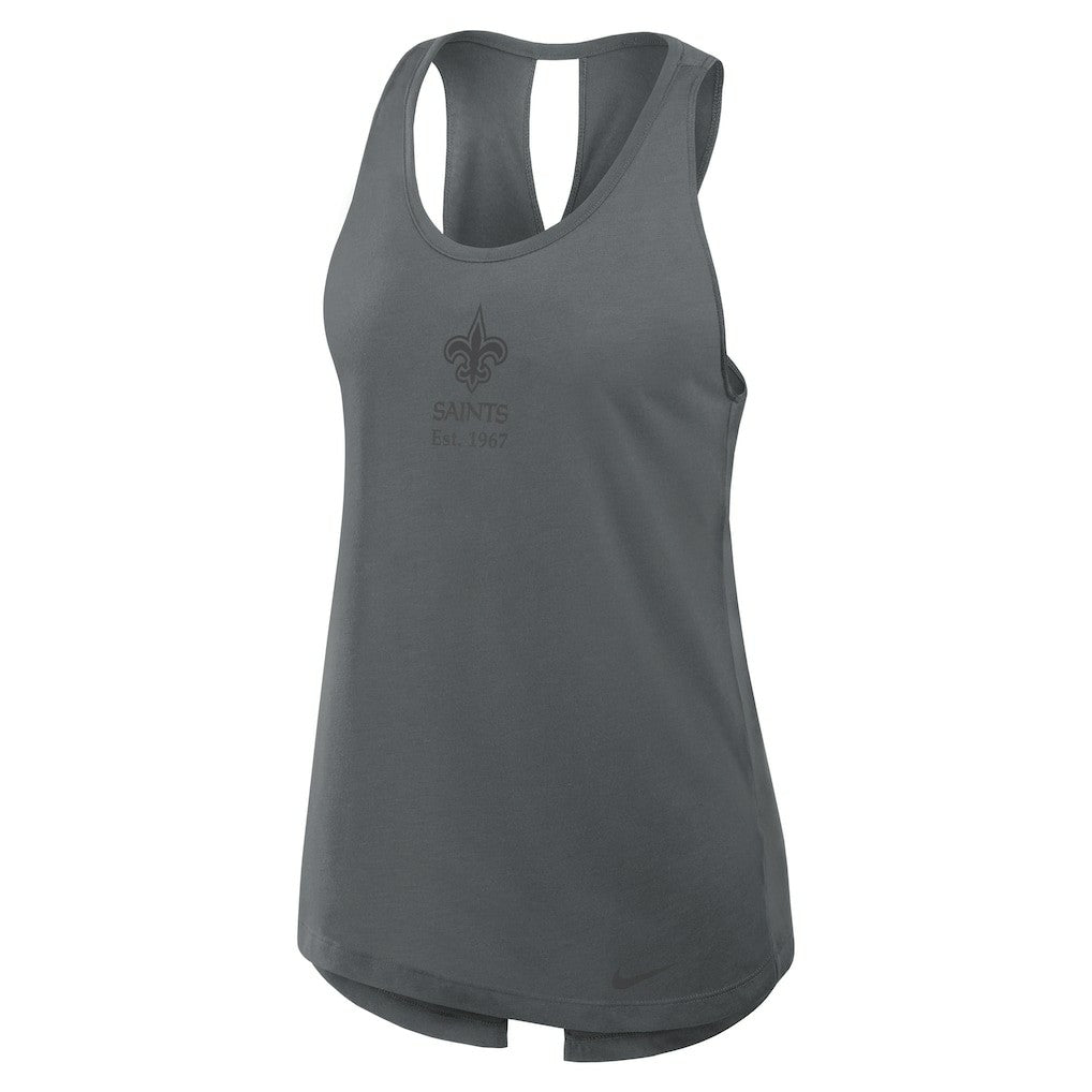 New Orleans Saints Women's Glory Open-Back Crisscross Dri-FIT Tank Top Charcoal | Nike for Sale