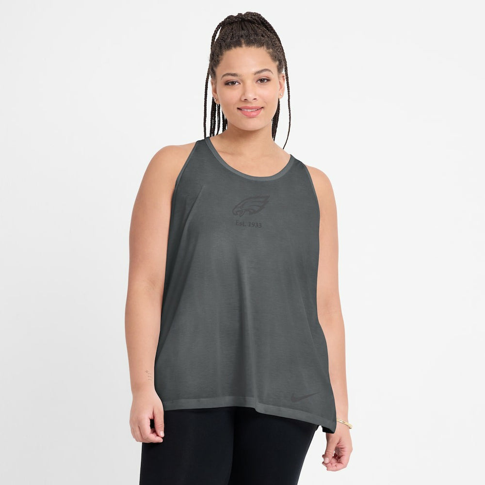 Philadelphia Eagles Women's Glory Open-Back Crisscross Dri-FIT Tank Top Charcoal | Nike for Sale