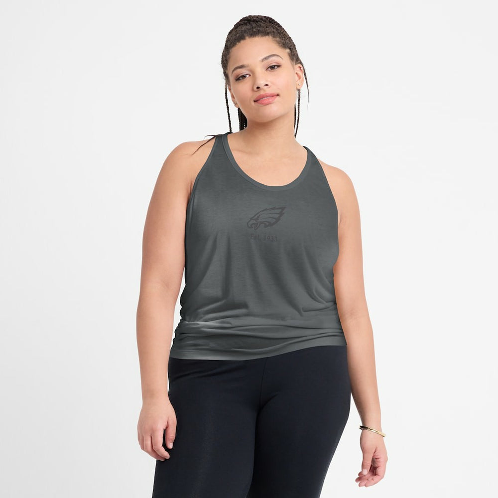 Philadelphia Eagles Women's Glory Open-Back Crisscross Dri-FIT Tank Top Charcoal | Nike for Sale