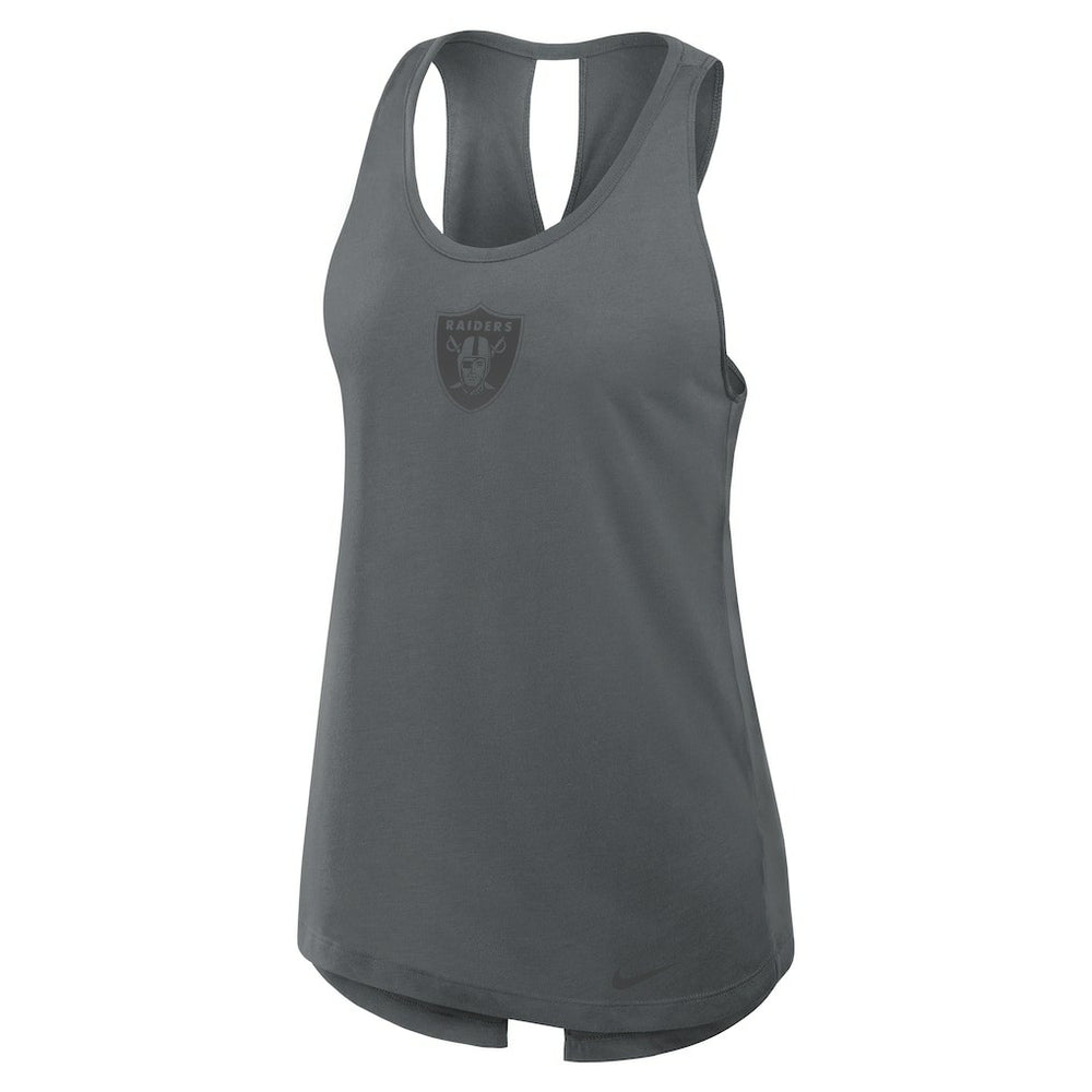 Las Vegas Raiders Women's Glory Open-Back Crisscross Dri-FIT Tank Top Charcoal | Nike for Sale