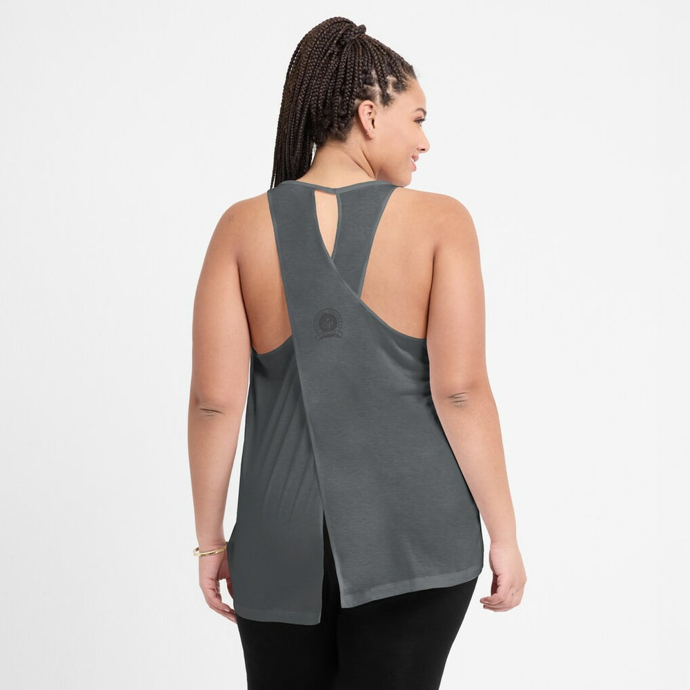 Las Vegas Raiders Women's Glory Open-Back Crisscross Dri-FIT Tank Top Charcoal | Nike for Sale