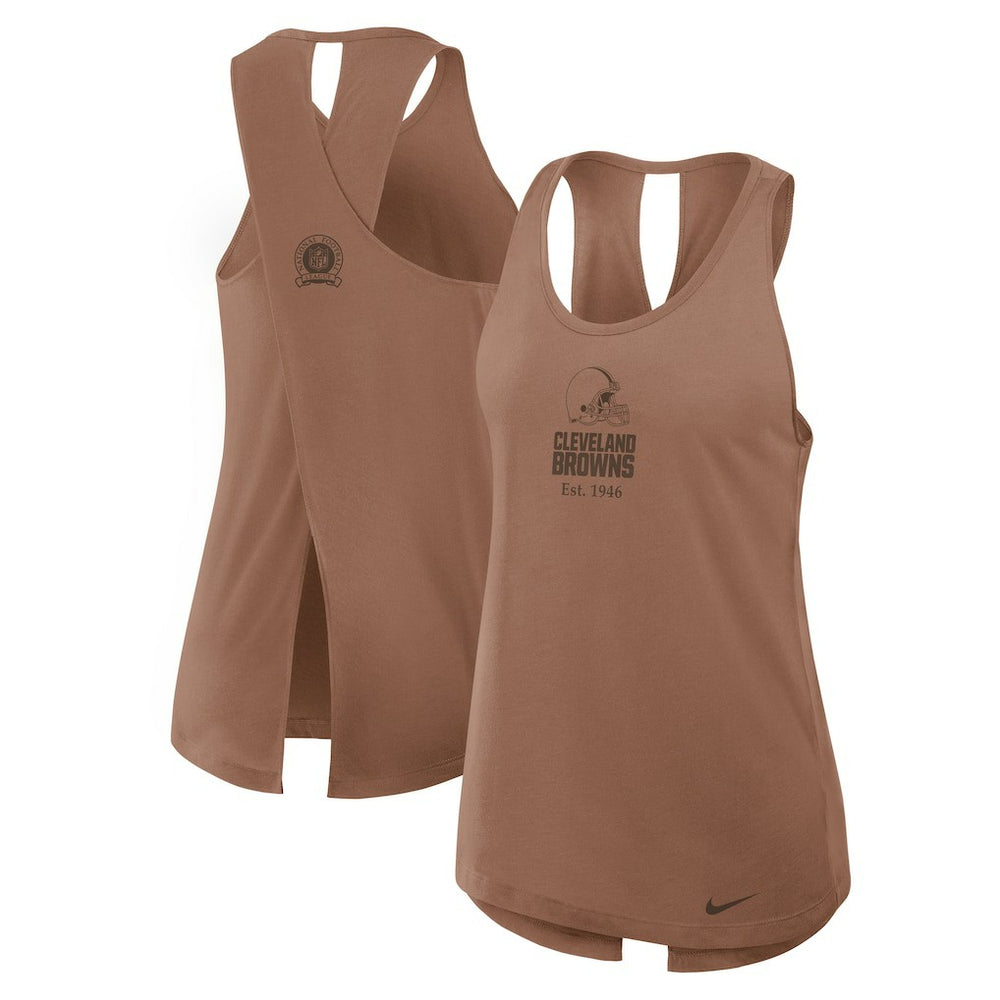Cleveland Browns Women's Glory Open-Back Crisscross Dri-FIT Tank Top Brown | Nike for Sale