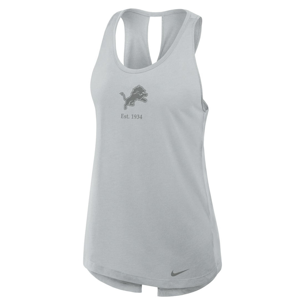 Detroit Lions Women's Glory Open-Back Crisscross Dri-FIT Tank Top Gray | Nike for Sale