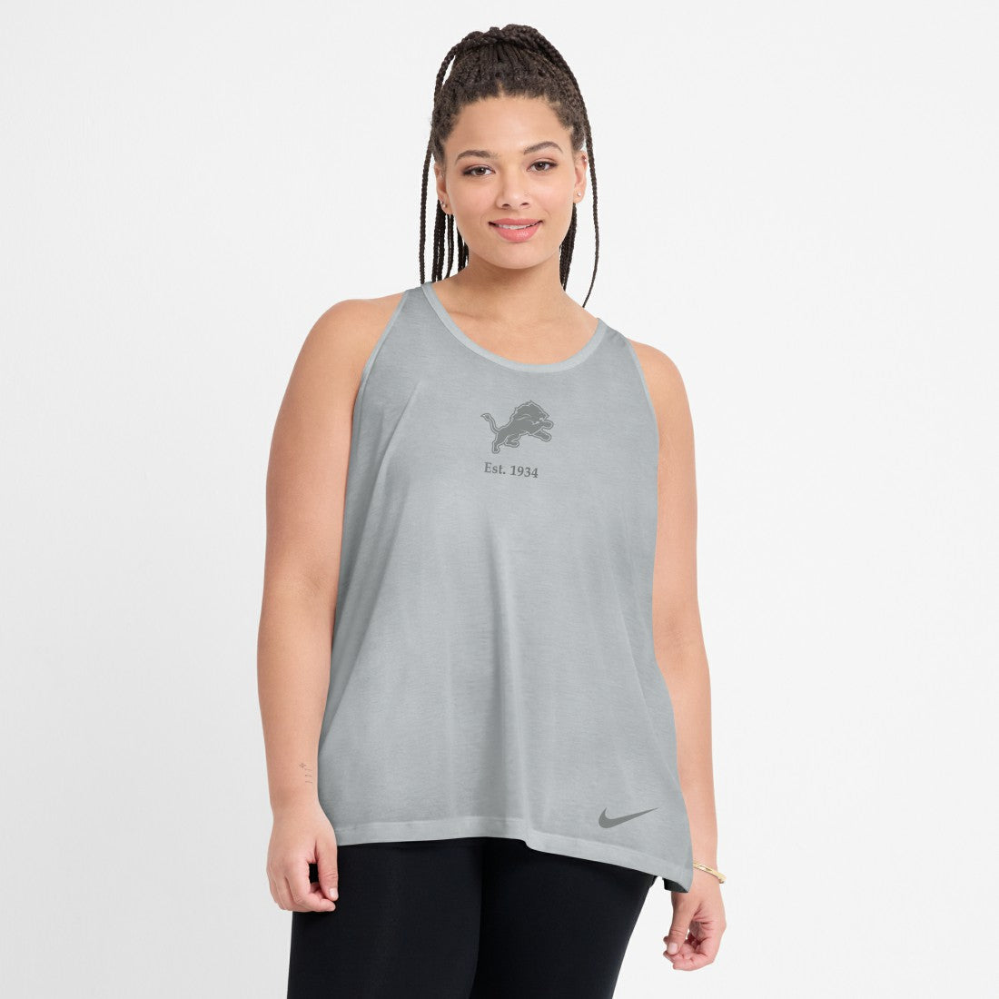 Detroit Lions Women's Glory Open-Back Crisscross Dri-FIT Tank Top Gray | Nike for Sale