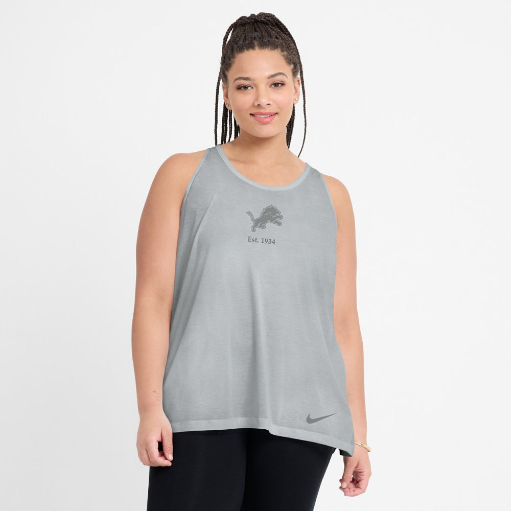 Detroit Lions Women's Glory Open-Back Crisscross Dri-FIT Tank Top Gray | Nike for Sale