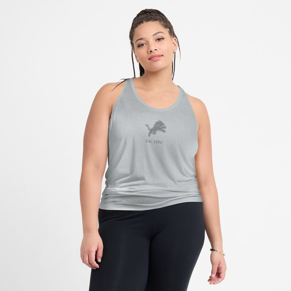 Detroit Lions Women's Glory Open-Back Crisscross Dri-FIT Tank Top Gray | Nike for Sale