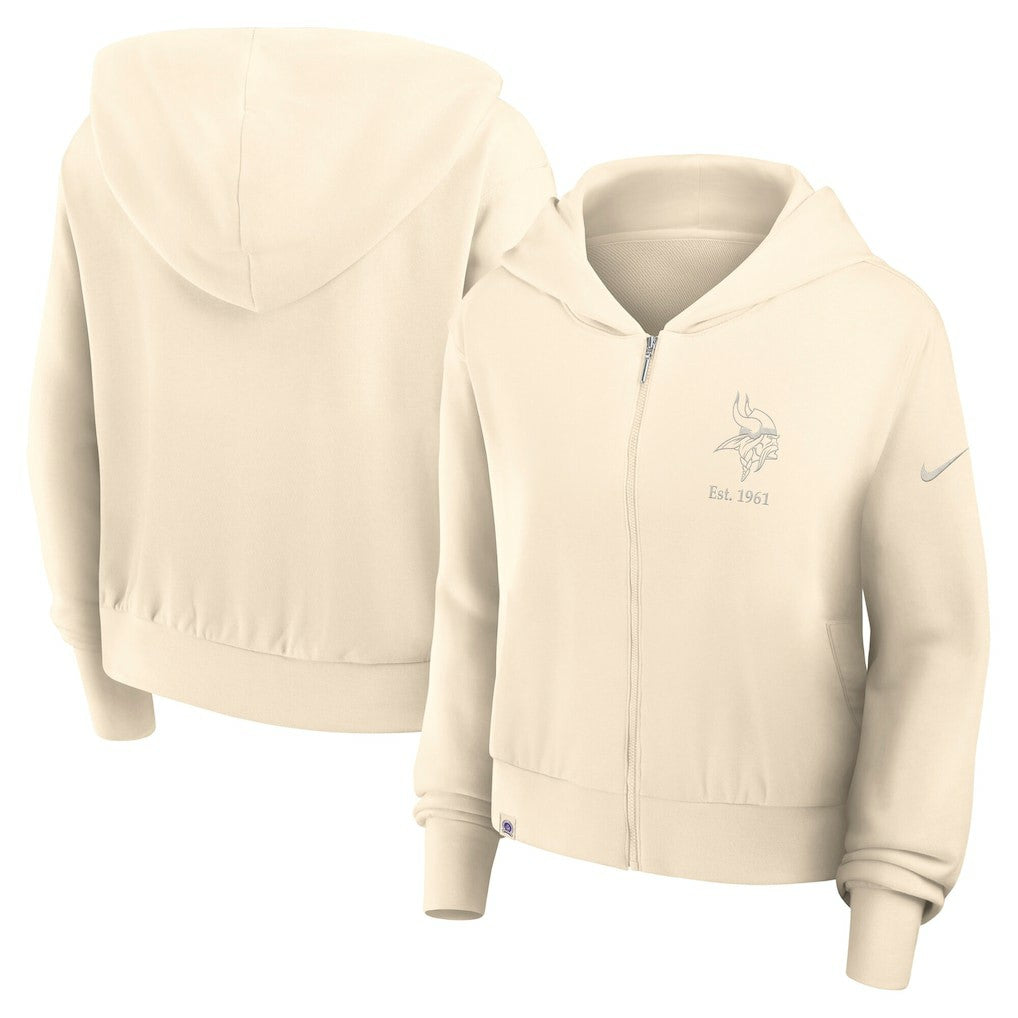 Minnesota Vikings Women's Glory Cropped Full-Zip Hoodie Cream | Nike for Sale