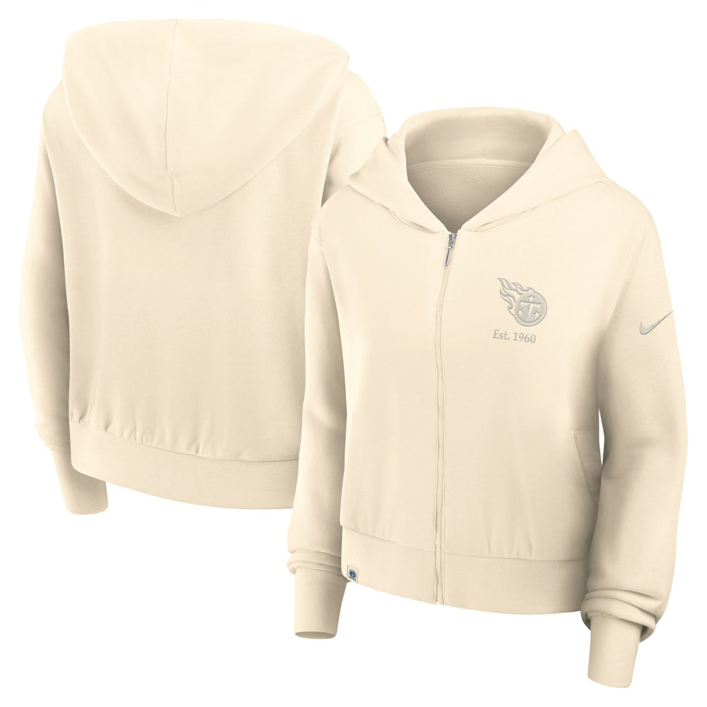 Tennessee Titans Women's Glory Cropped Full-Zip Hoodie Cream | Nike for Sale