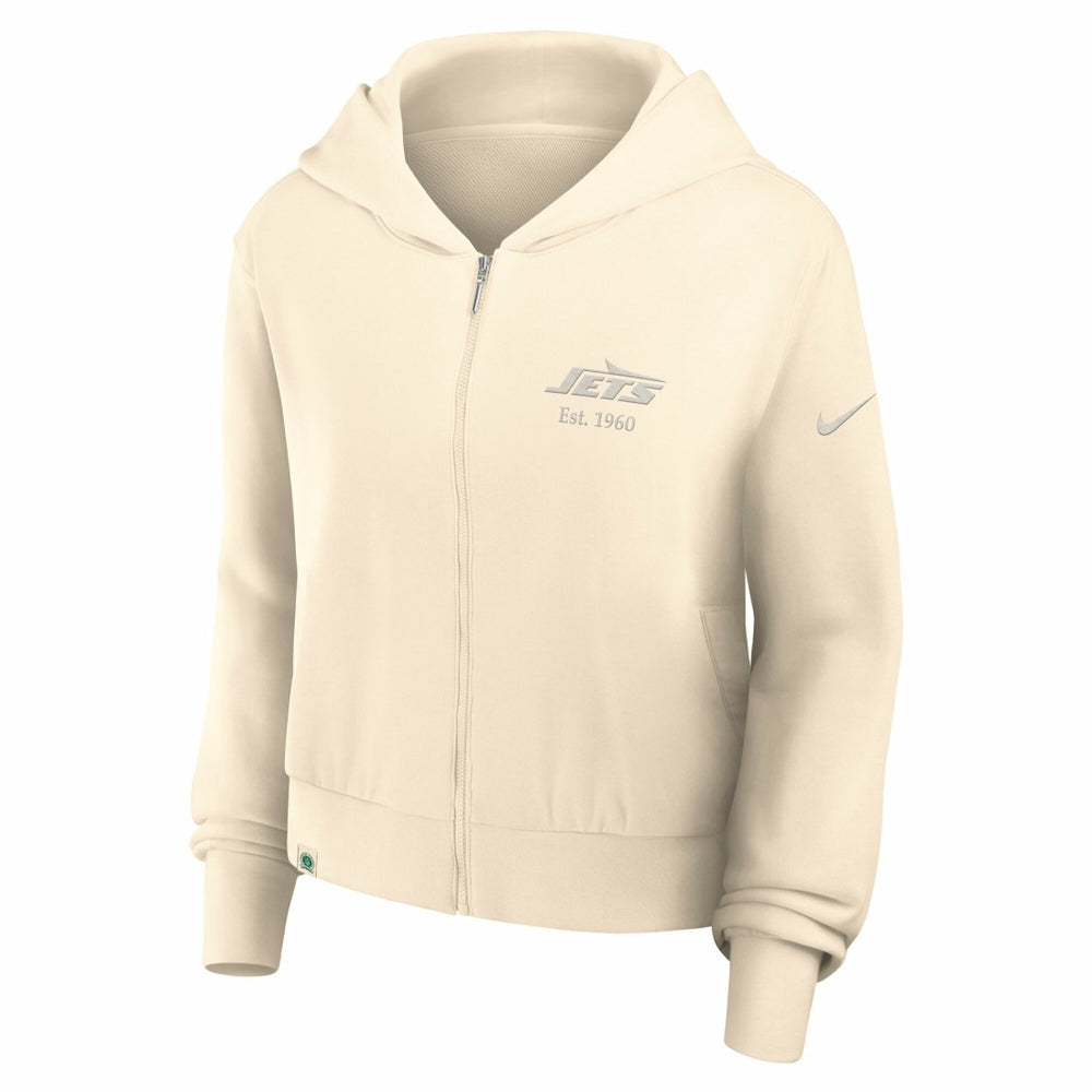 New York Jets Women's Glory Cropped Full-Zip Hoodie Cream | Nike for Sale