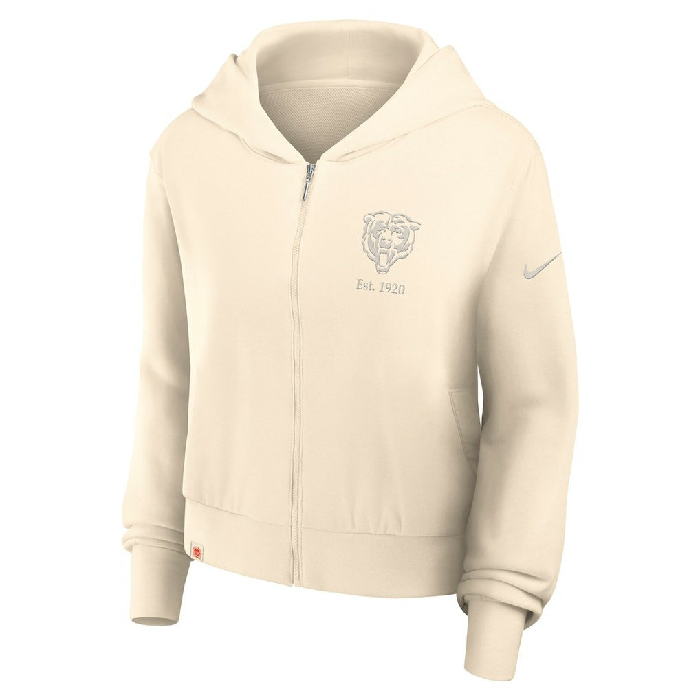 Chicago Bears Women's Glory Cropped Full-Zip Hoodie Cream | Nike for Sale