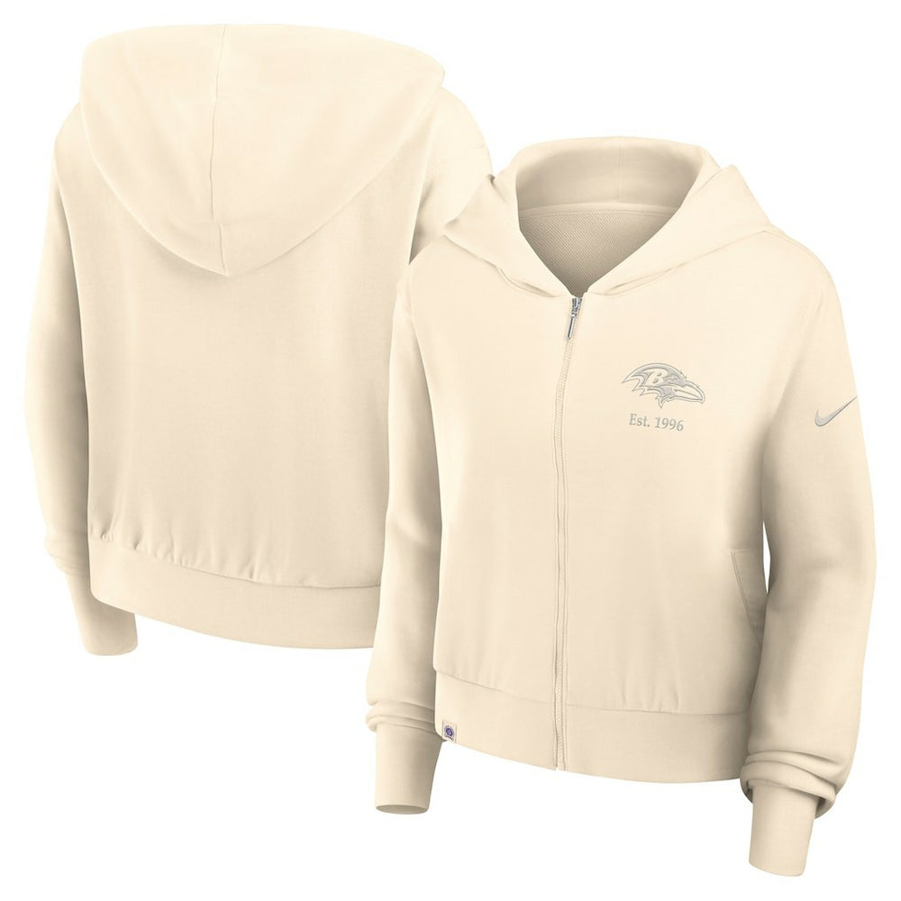 Baltimore Ravens Women's Glory Cropped Full-Zip Hoodie Cream | Nike for Sale