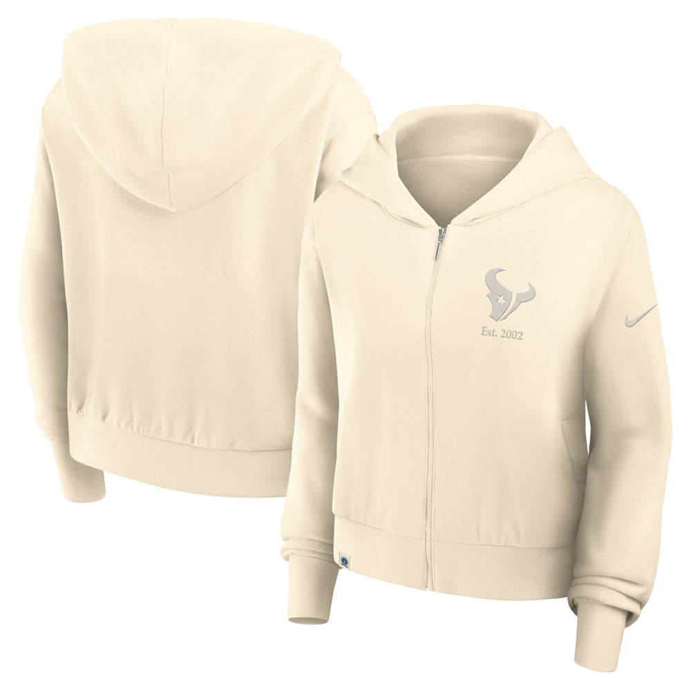 Houston Texans Women's Glory Cropped Full-Zip Hoodie Cream | Nike for Sale