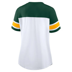 Green Bay Packers Women's Athena Rhinestone Lace-Up V-Neck T-Shirt White/Green | Fanatics