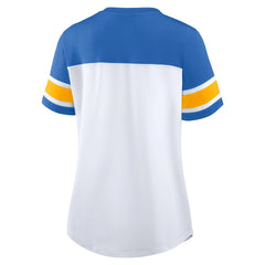 Los Angeles Chargers Women's Athena Rhinestone Lace-Up V-Neck T-Shirt White/Powder Blue | Fanatics