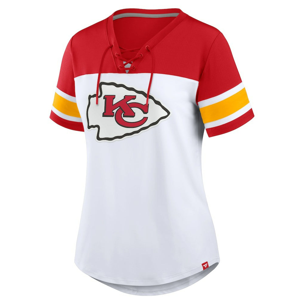 Kansas City Chiefs Women's Athena Lace-Up V-Neck T-Shirt White/Red | Fanatics