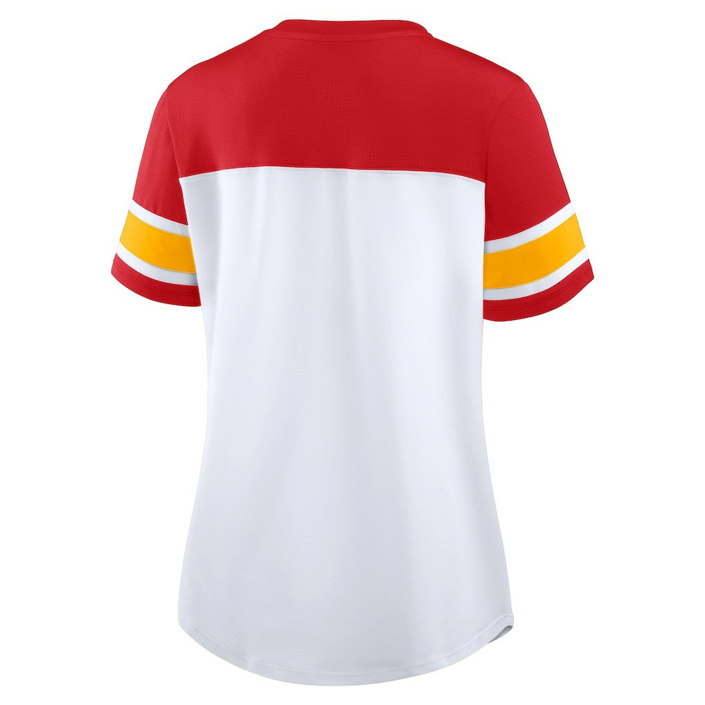 Kansas City Chiefs Women's Athena Lace-Up V-Neck T-Shirt White/Red | Fanatics