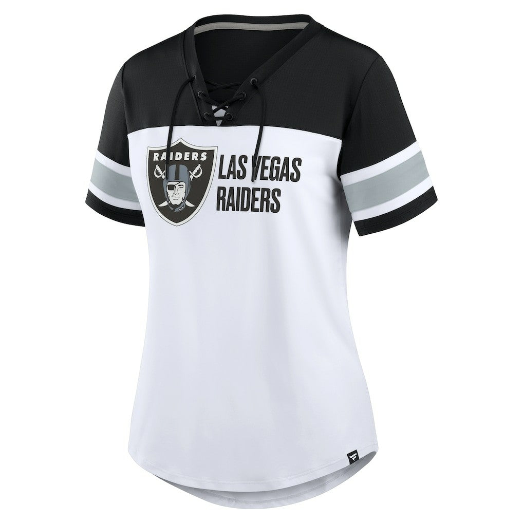 Las Vegas Raiders Women's Athena Lace-Up V-Neck T-Shirt White/Black | Fanatics