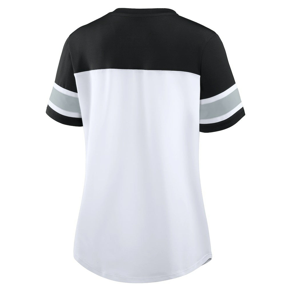 Las Vegas Raiders Women's Athena Lace-Up V-Neck T-Shirt White/Black | Fanatics