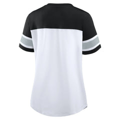 Las Vegas Raiders Women's Athena Lace-Up V-Neck T-Shirt White/Black | Fanatics