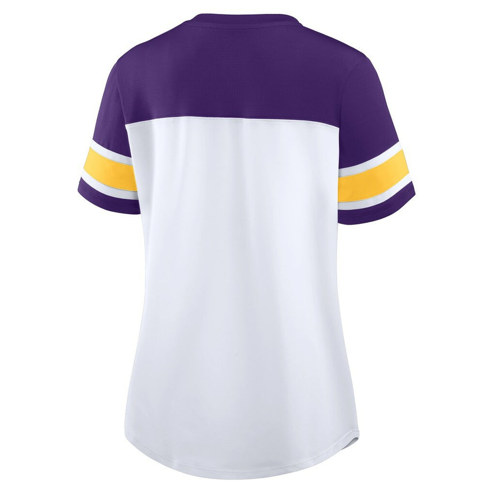 Minnesota Vikings Women's Athena Rhinestone Lace-Up V-Neck T-Shirt White/Purple | Fanatics