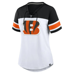 Cincinnati Bengals Women's Athena Rhinestone Lace-Up V-Neck T-Shirt White/Black | Fanatics