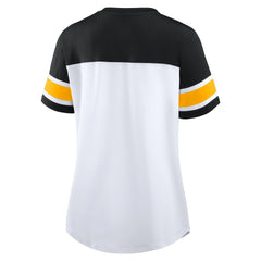 Pittsburgh Steelers Women's Athena Rhinestone Lace-Up V-Neck T-Shirt White/Black | Fanatics