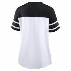 New Orleans Saints Women's Athena Rhinestone Lace-Up V-Neck T-Shirt White/Black | Fanatics