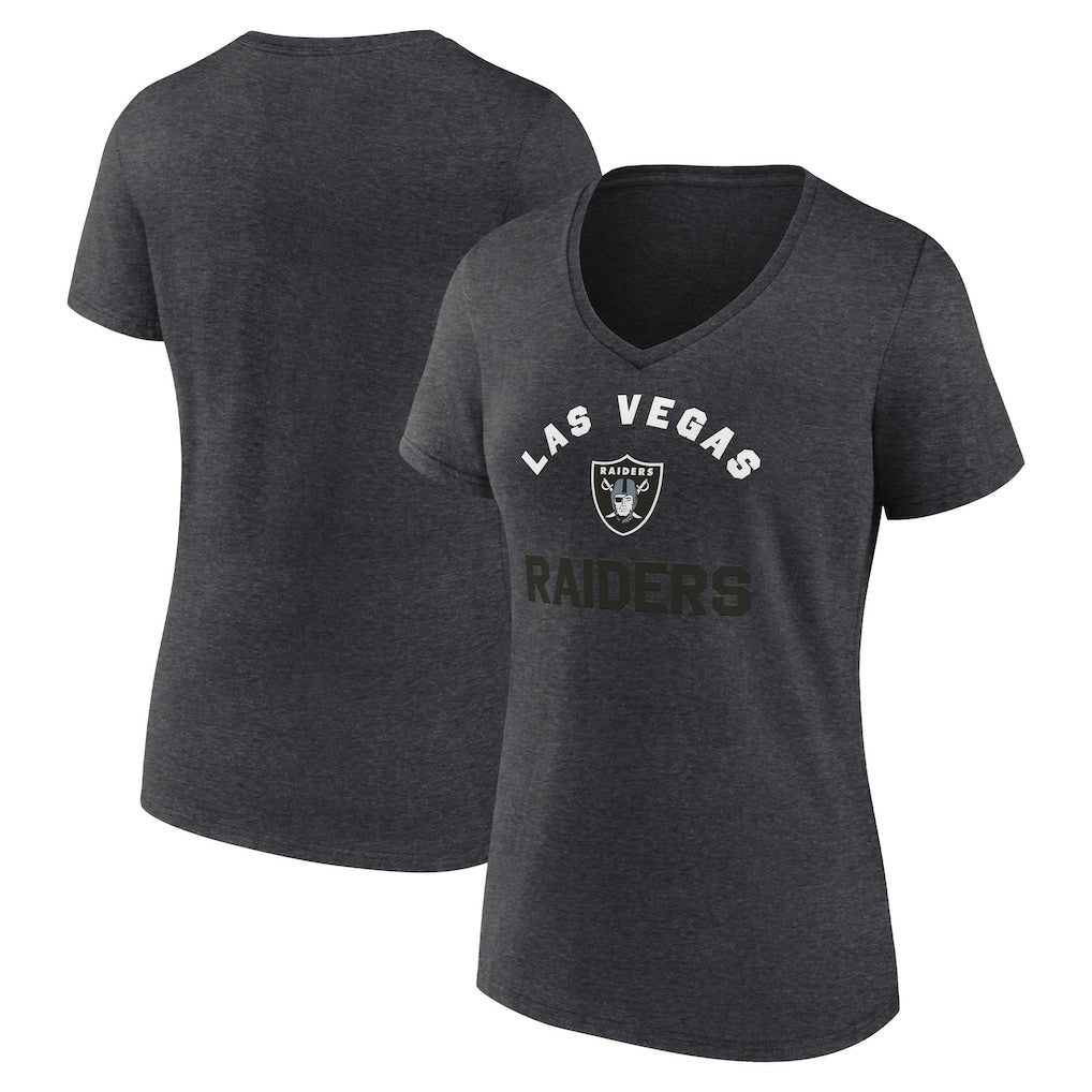 Las Vegas Raiders Logo Athletic Women's Unrivaled V-Neck T-Shirt Heather Charcoal | NFL