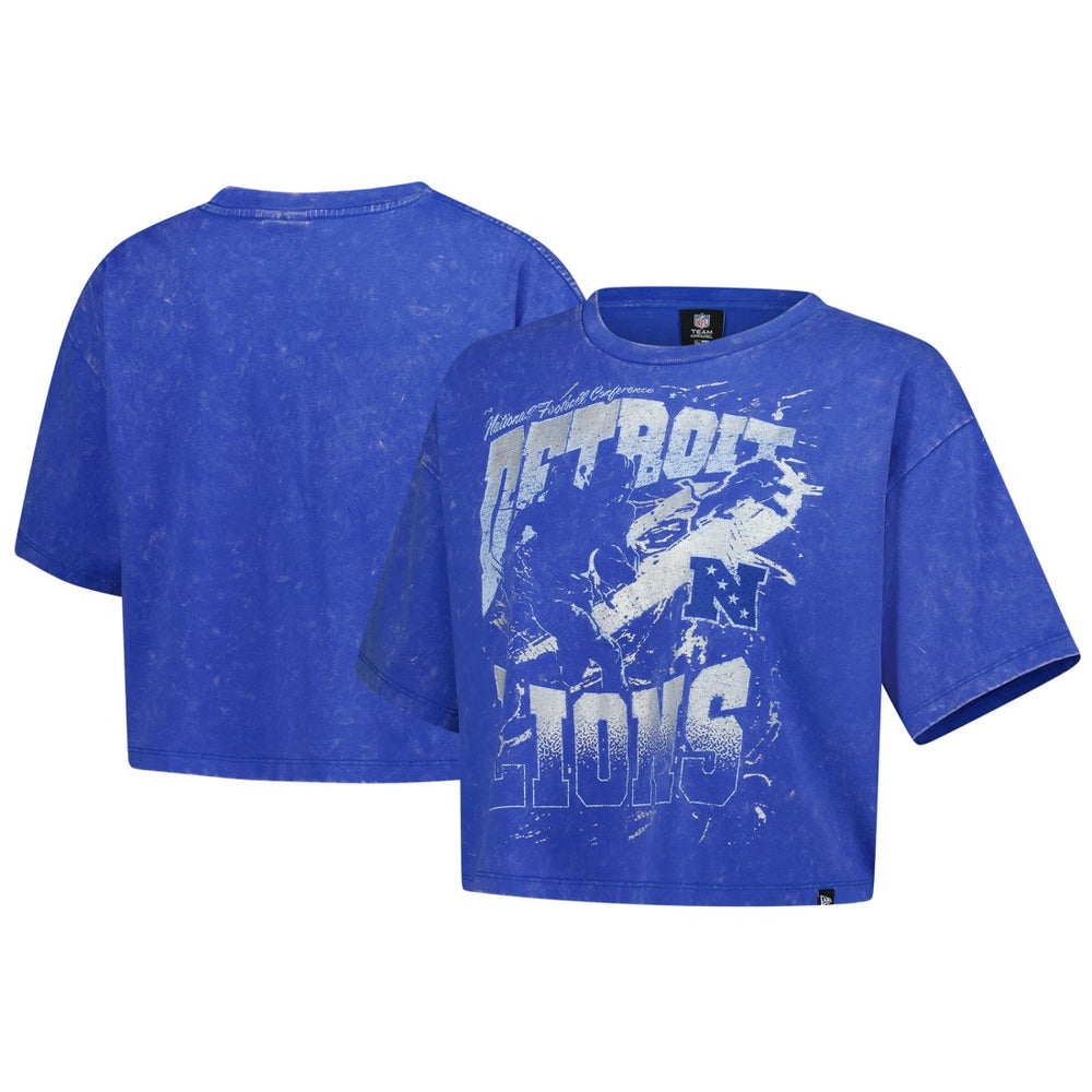 Detroit Lions New Era Women's Cropped Boxy Sport Classics Mineral Wash T-Shirt Blue | NFL