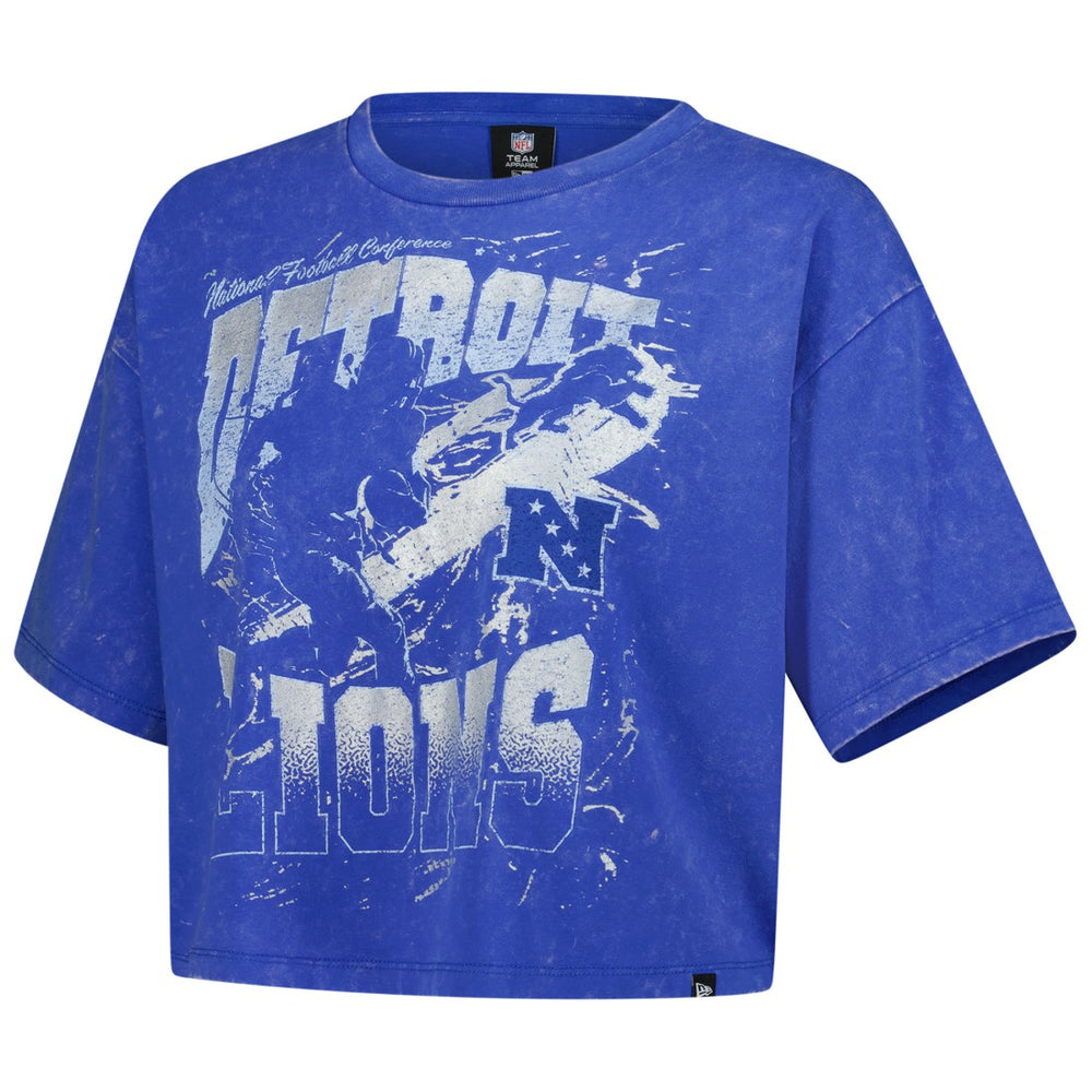 Detroit Lions New Era Women's Cropped Boxy Sport Classics Mineral Wash T-Shirt Blue | NFL