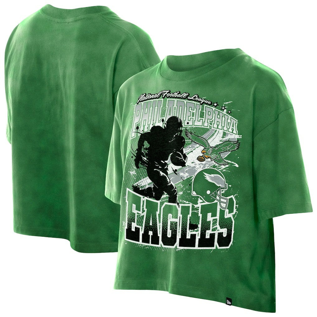 Philadelphia Eagles New Era Women's Cropped Boxy Sport Classics Mineral Wash T-Shirt Kelly Green | NFL