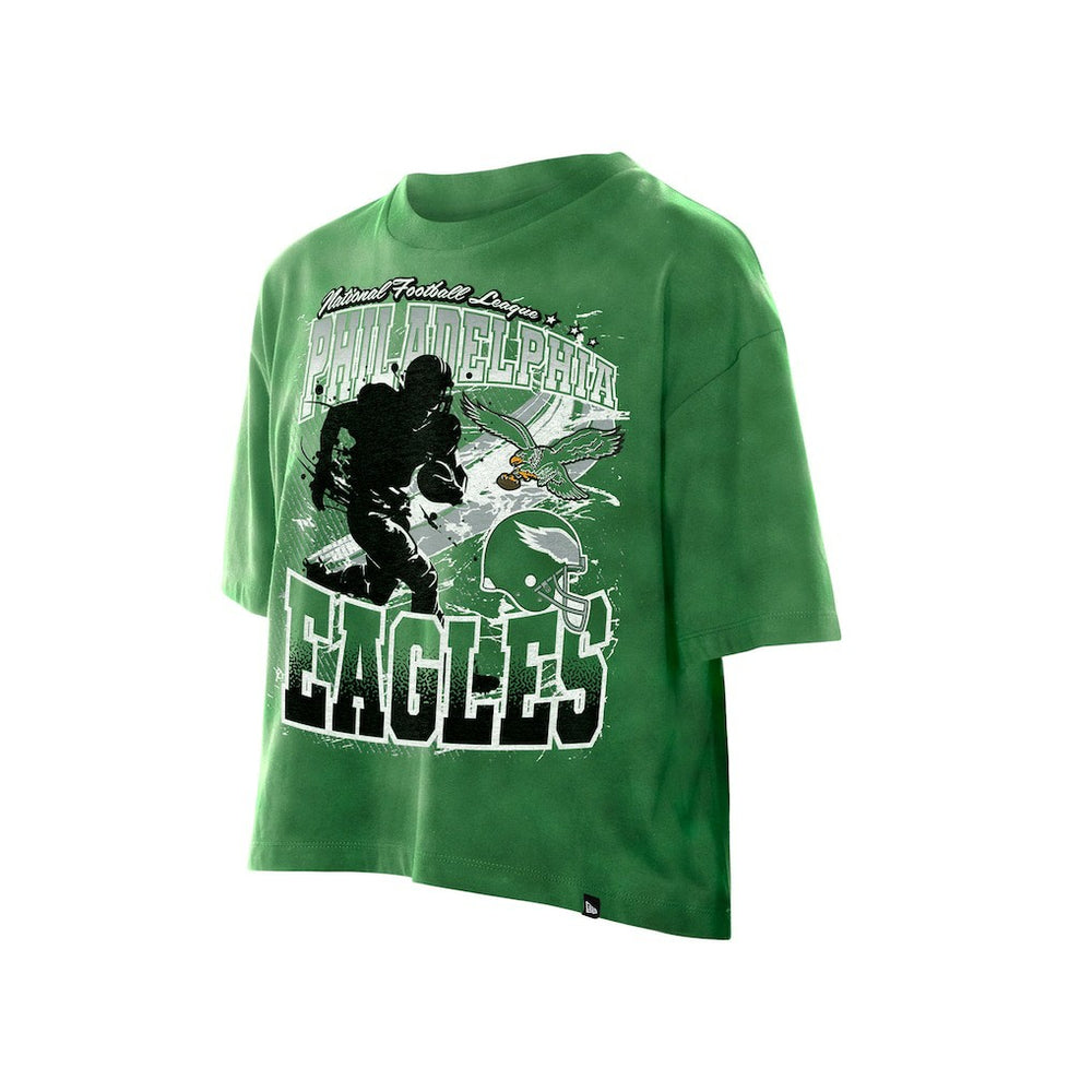 Philadelphia Eagles New Era Women's Cropped Boxy Sport Classics Mineral Wash T-Shirt Kelly Green | NFL