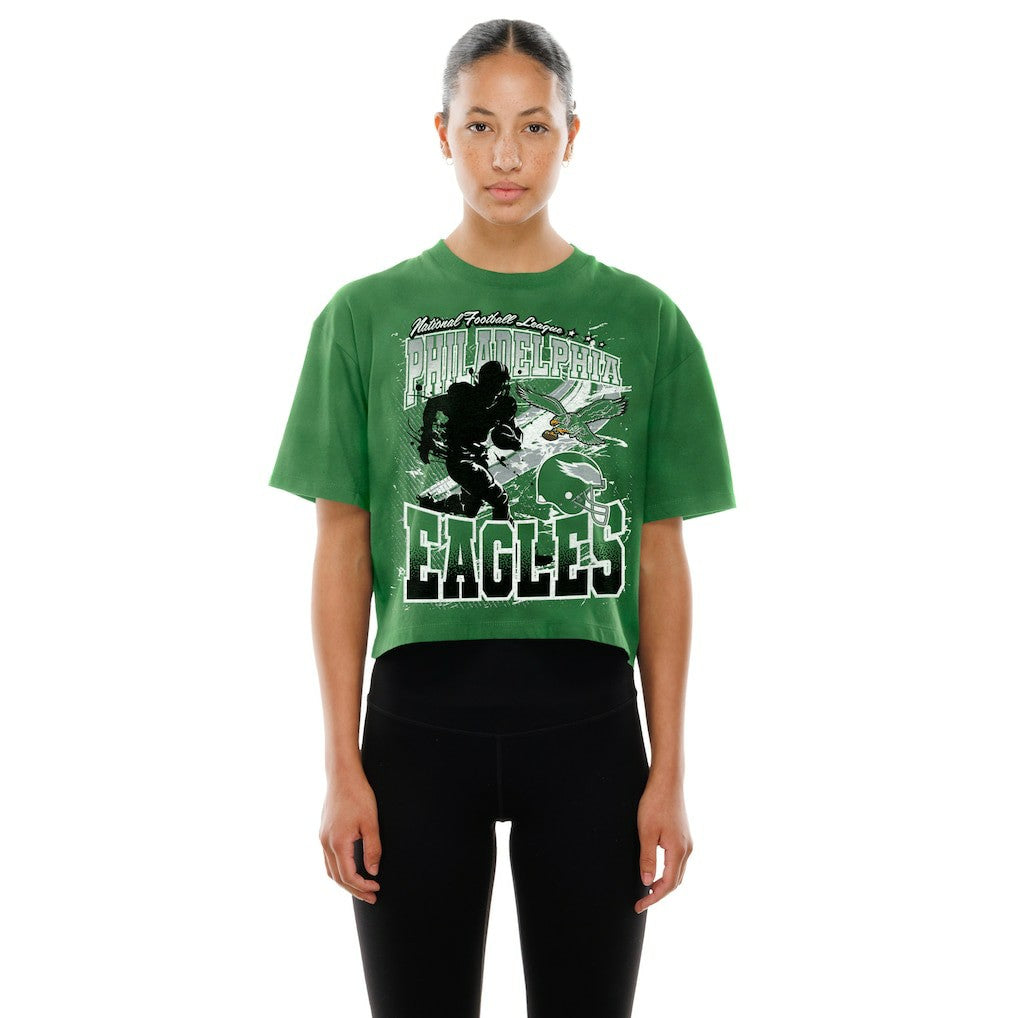 Philadelphia Eagles New Era Women's Cropped Boxy Sport Classics Mineral Wash T-Shirt Kelly Green | NFL