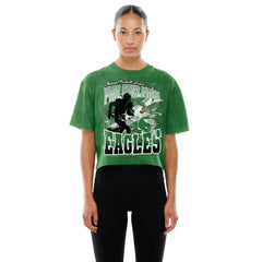 Philadelphia Eagles New Era Women's Cropped Boxy Sport Classics Mineral Wash T-Shirt Kelly Green | NFL