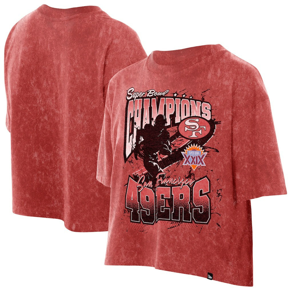San Francisco 49ers New Era Women's Cropped Boxy Sport Classics Mineral Wash T-Shirt Scarlet | NFL