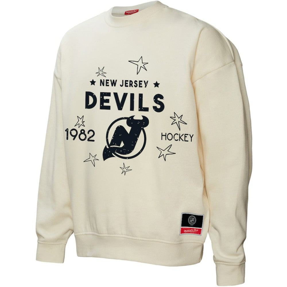 New Jersey Devils Mitchell & Ness Women's Logo 3.0 Pullover Sweatshirt - Cream - NHL