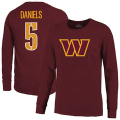Jayden Daniels Washington Commanders Majestic Threads Name & Number Non-Distressed Long Sleeve T-Shirt Burgundy | NFL