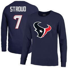 C.J. Stroud Houston Texans Majestic Threads Name & Number Non-Distressed Long Sleeve T-Shirt Navy | NFL