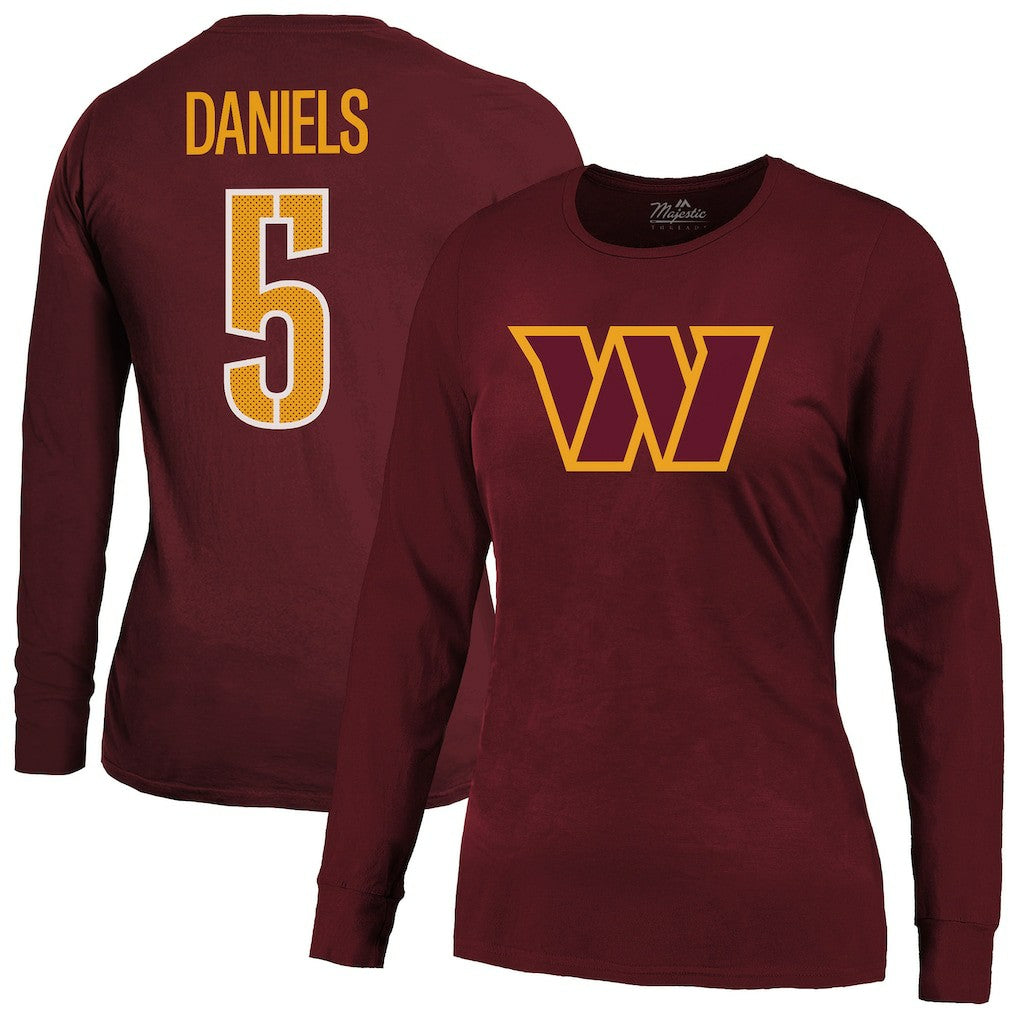 Jayden Daniels Washington Commanders Majestic Threads Women's Player Name & Number Long Sleeve T-Shirt Burgundy | NFL