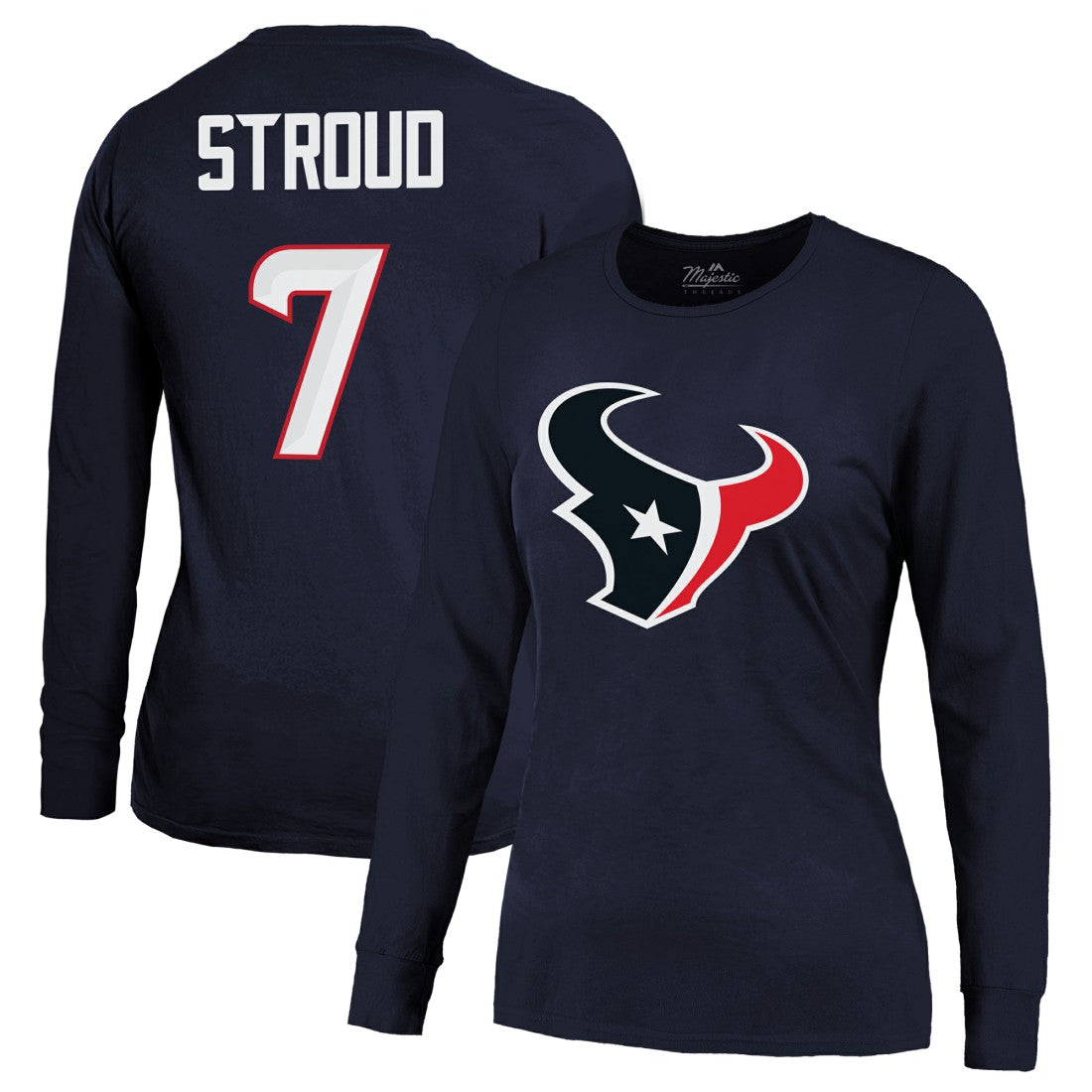C.J. Stroud Houston Texans Majestic Threads Women's Player Name & Number Long Sleeve T-Shirt Navy | NFL