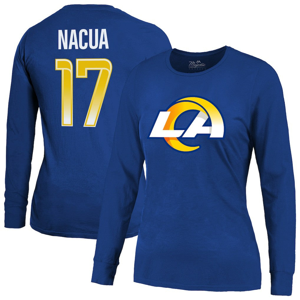 Puka Nacua Los Angeles Rams Majestic Threads Women's Player Name & Number Long Sleeve T-Shirt Royal | NFL
