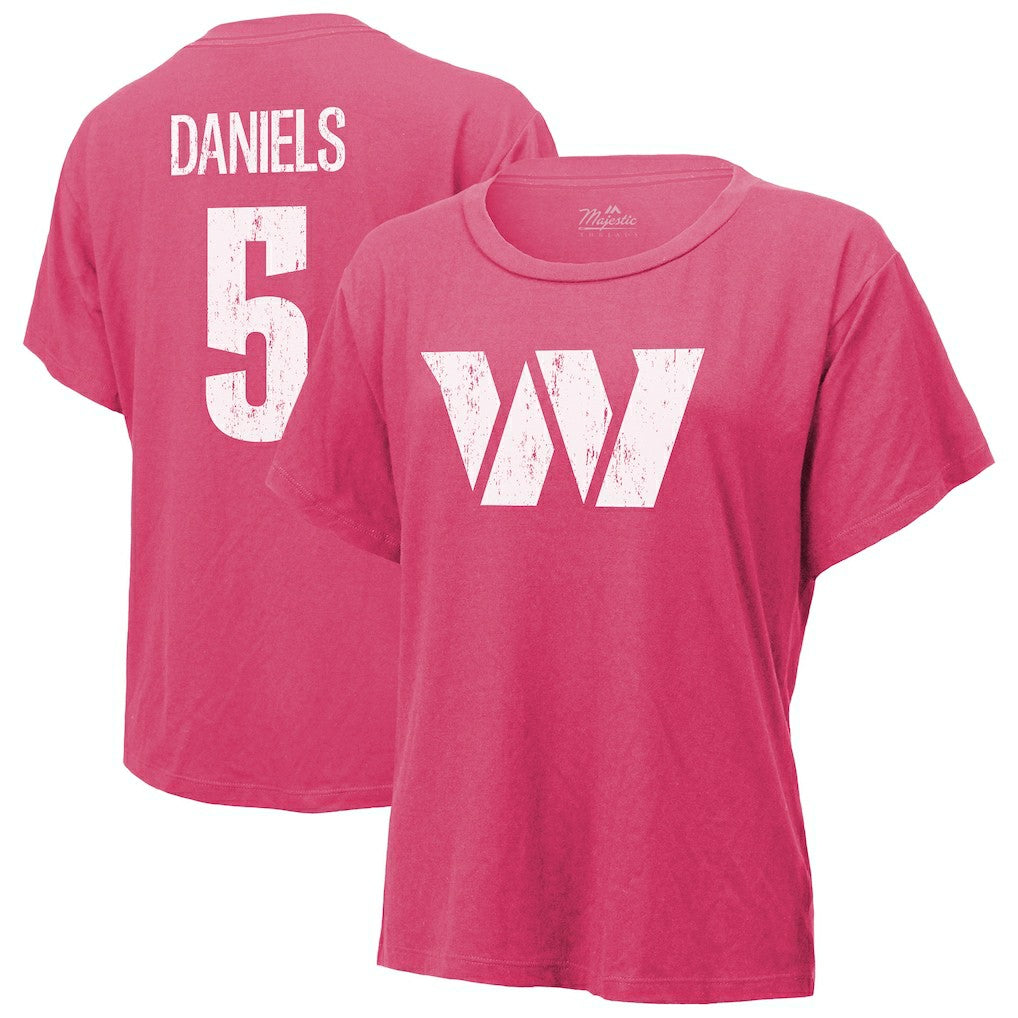 Jayden Daniels Washington Commanders Majestic Threads Women's Name & Number T-Shirt Pink | NFL