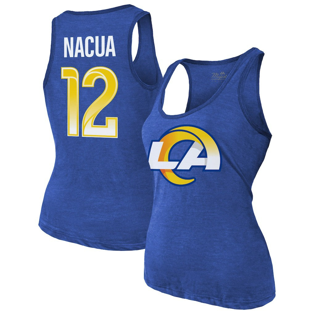 Puka Nacua Los Angeles Rams Majestic Threads Women's Name & Number Tri-Blend Scoop Neck Tank Top Royal | NFL