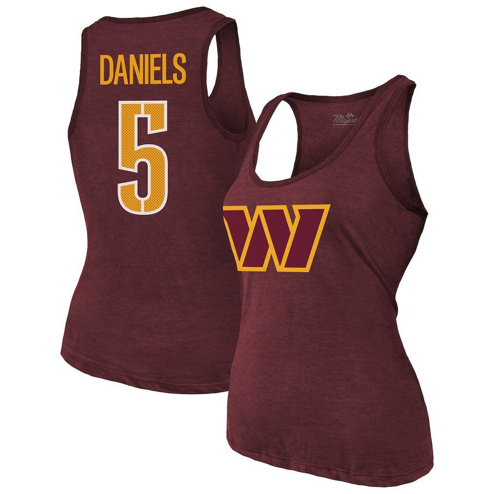 Jayden Daniels Washington Commanders Majestic Threads Women's Name & Number Tri-Blend Scoop Neck Tank Top Burgundy | NFL