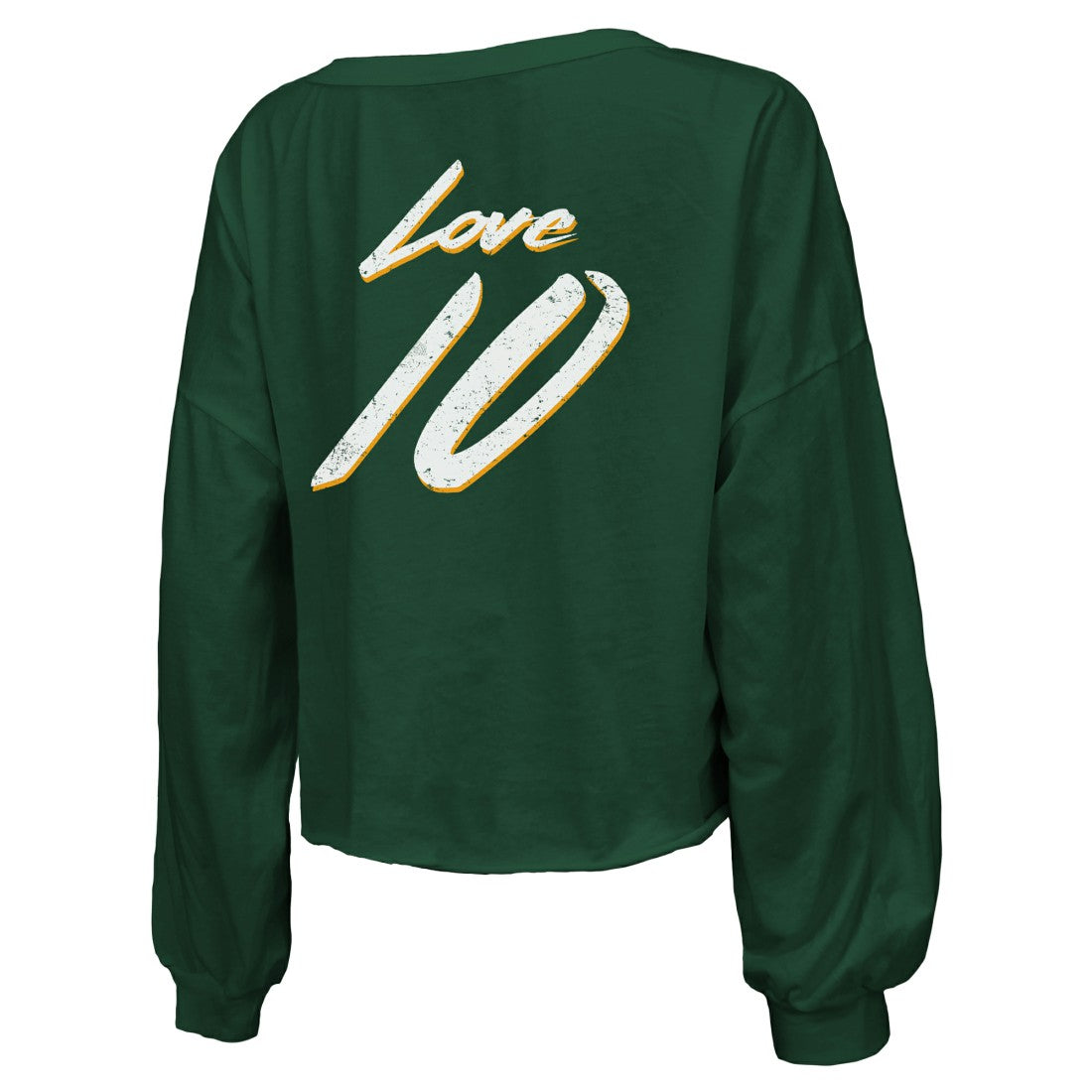 Jordan Love Green Bay Packers Majestic Threads Women's Name & Number Off-Shoulder Script Cropped Long Sleeve Relaxed V-Neck T-Shirt Green | NFL